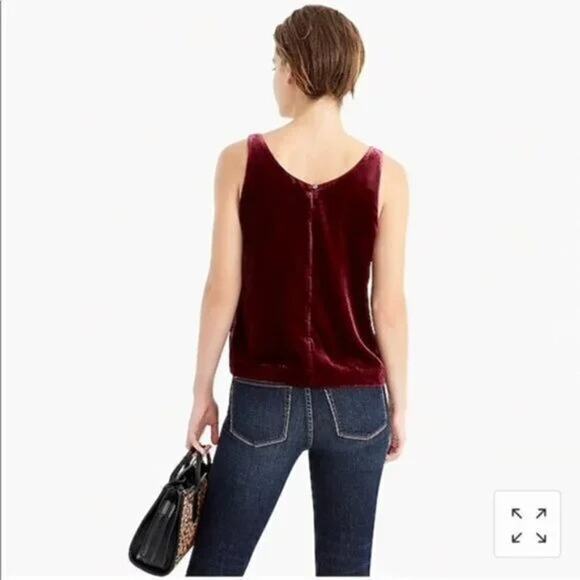 J. Crew Velvet Sleeveless Tank Top Key Hole Back Button Scoop Neck 4P Navy Blue - Picture 5 of 15